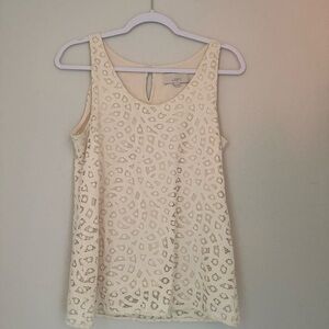LOFT Ivory Sleeveless Lace Blouse
